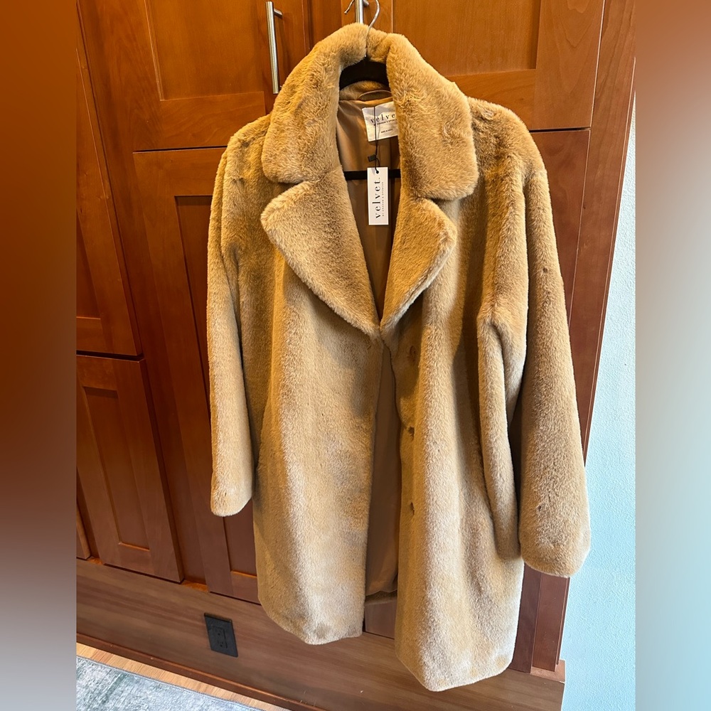VELVET Brown Evelyn Faux Fur Knee Length Coat